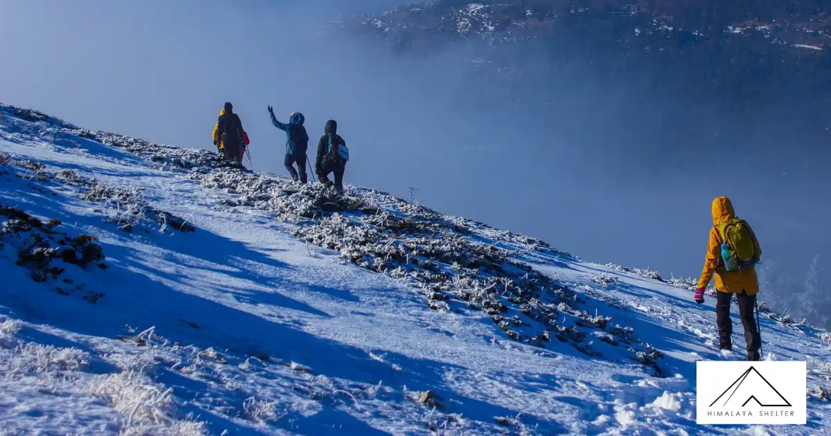 Trekkers Walking Up On A Ridge