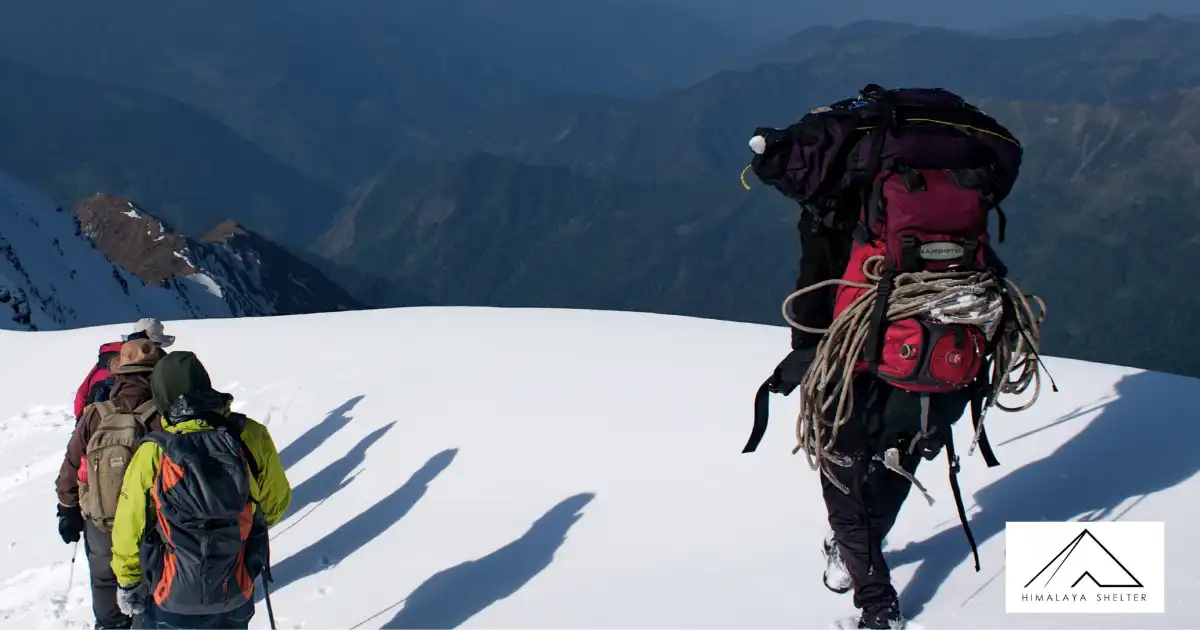 Trekkers Walking Down The Mountain