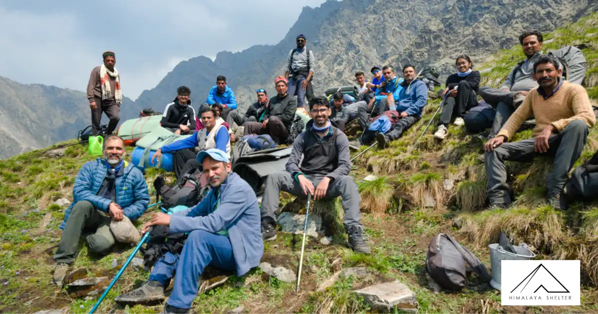 Trekkers Resting After A Steep Climb