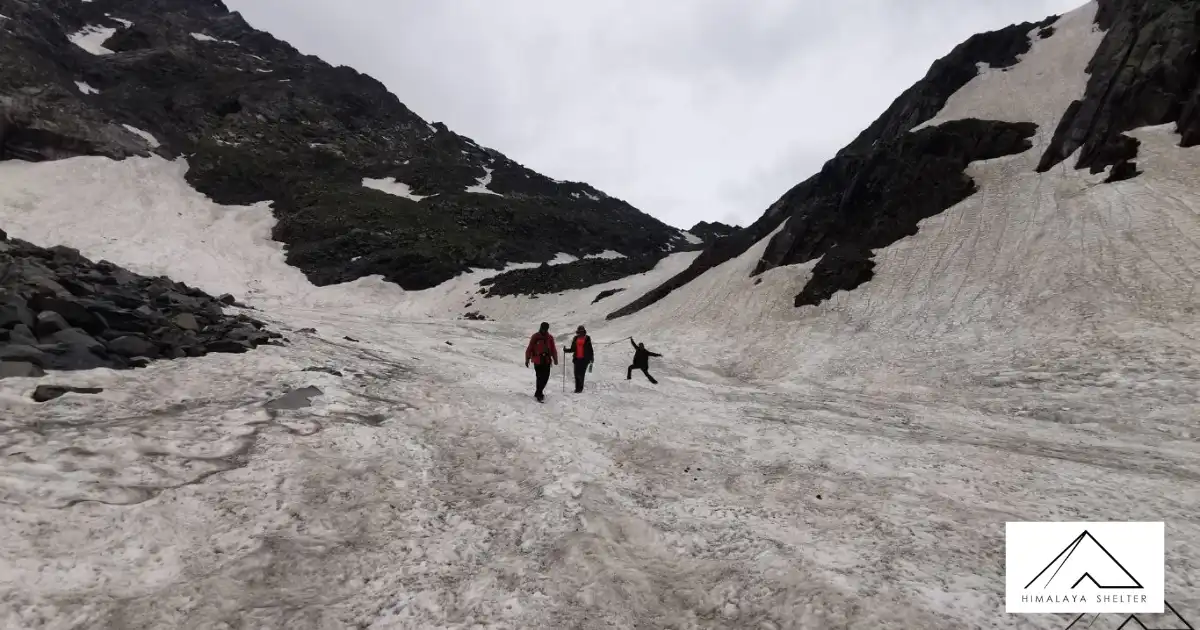 Trekkers At A Glacier