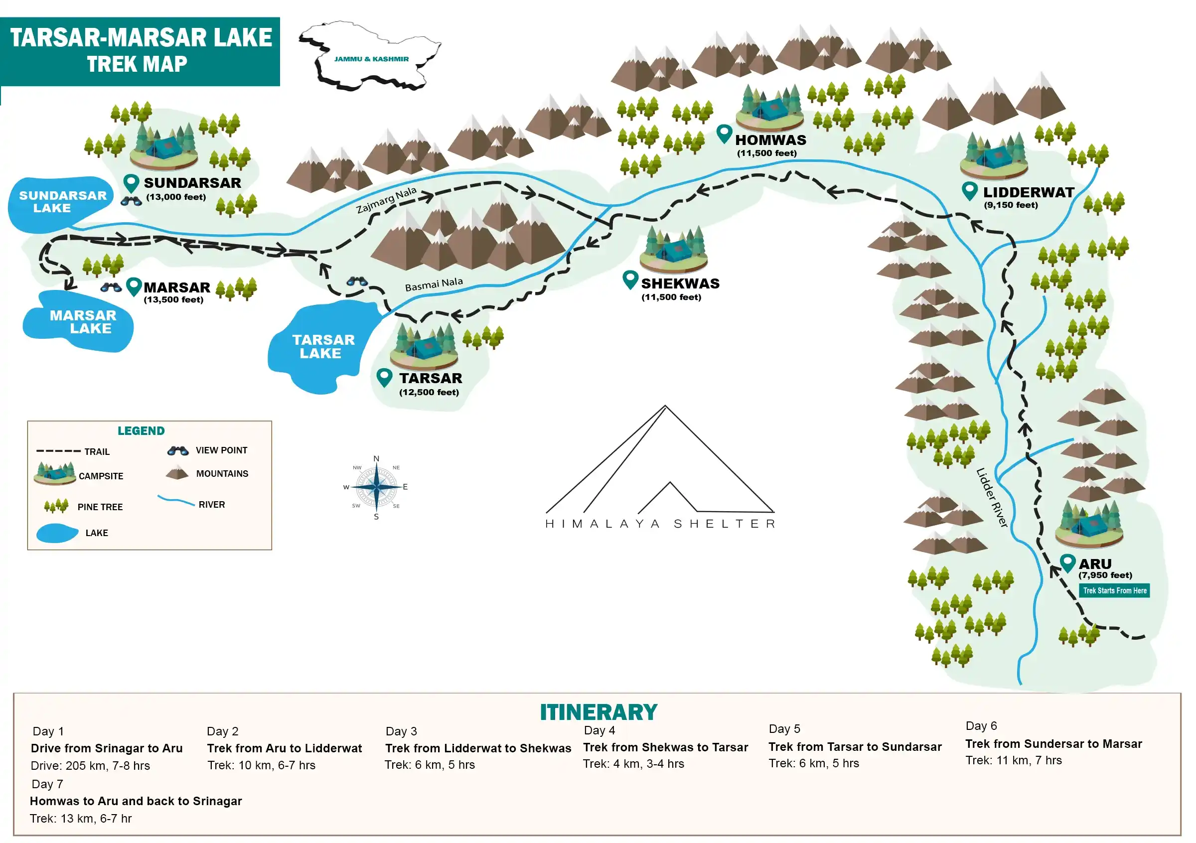 Tarsar Marsar Trek Route Map