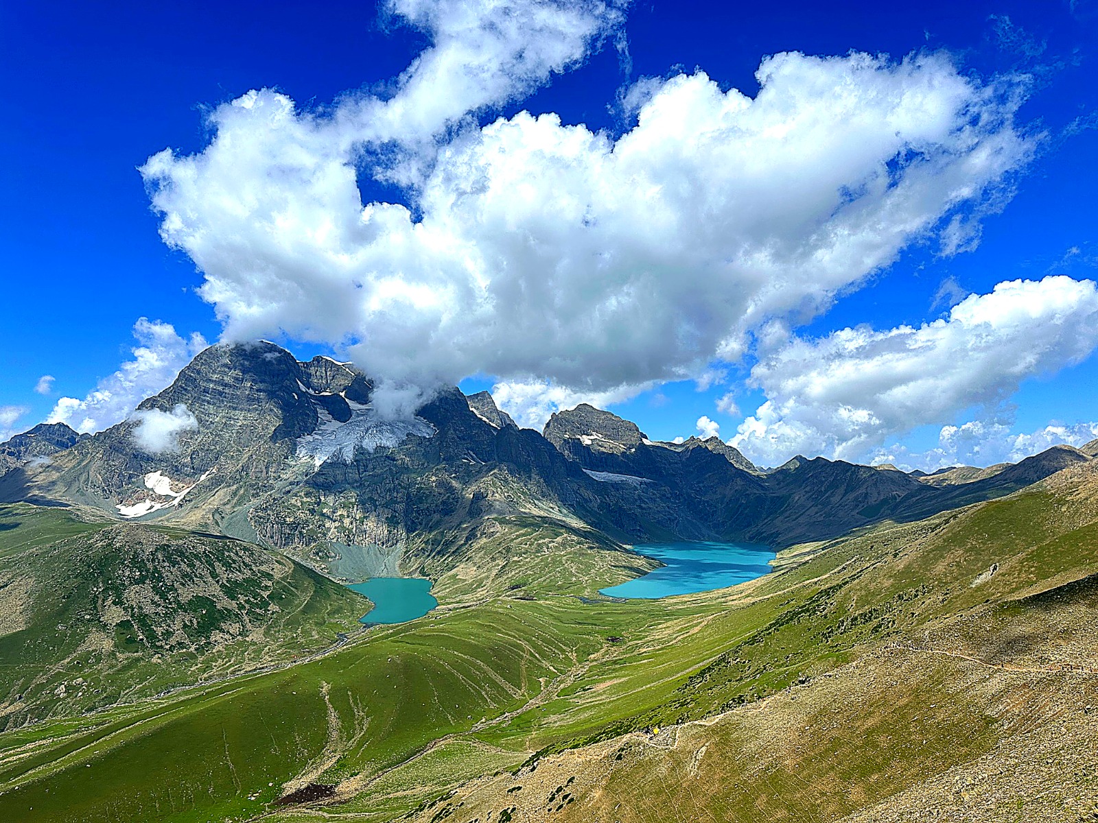 &ldquo;Kashmir Great Lakes Trek scenic mountain landscape with alpine lakes and green meadows&rdquo;