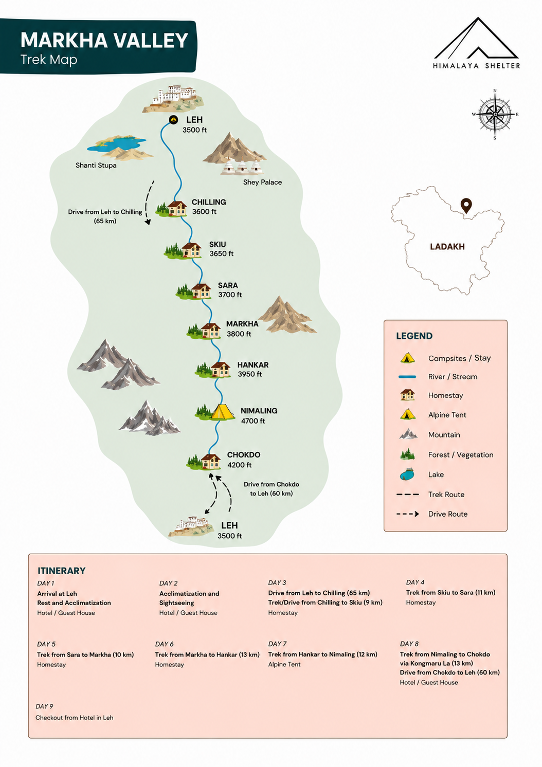 markha valley trek route map
