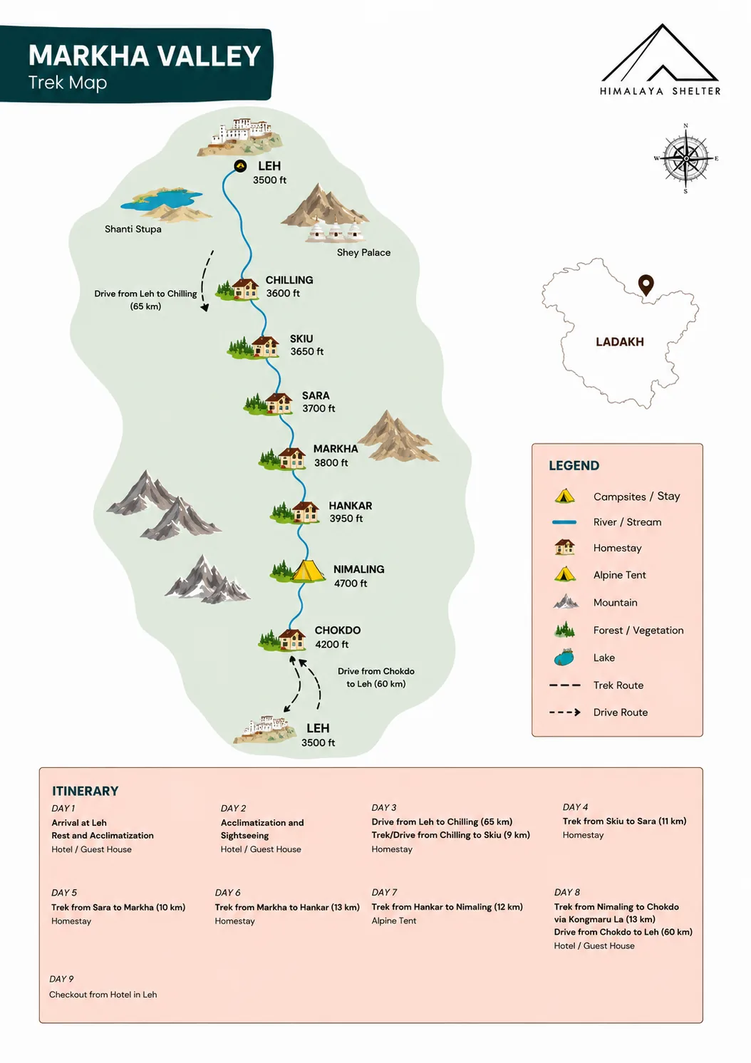 markha valley trek route map