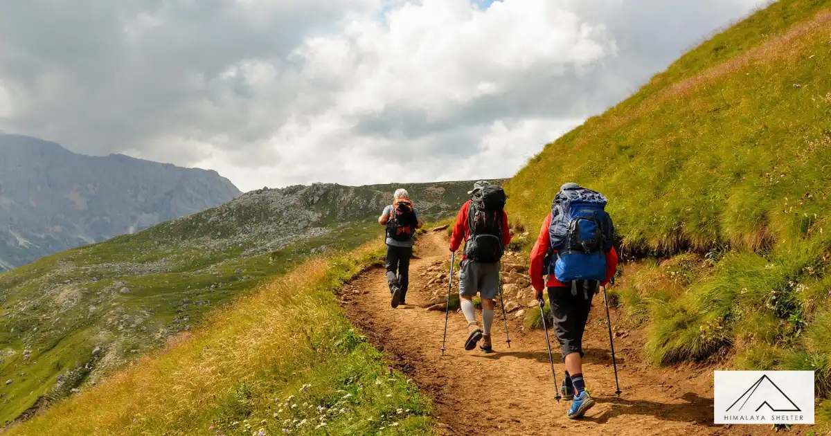 Trekkers Walking Along The Trail