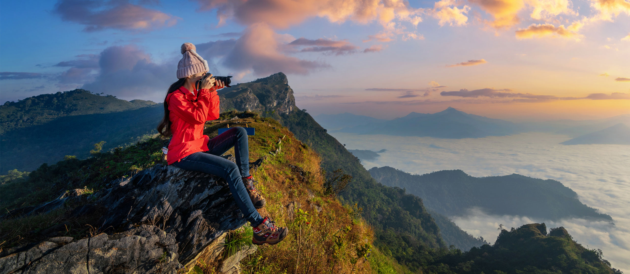Mountain trekking trails banner